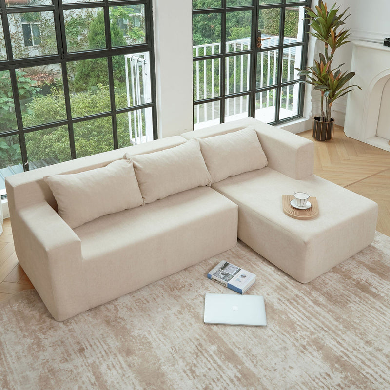 JONPONY L Shape Sofa, 2 Pcs Anti-Slip Sofa for 3 + 3 Seaters Chaise Cushion Couch with Pillowcases, Living Room foam sofa free installation