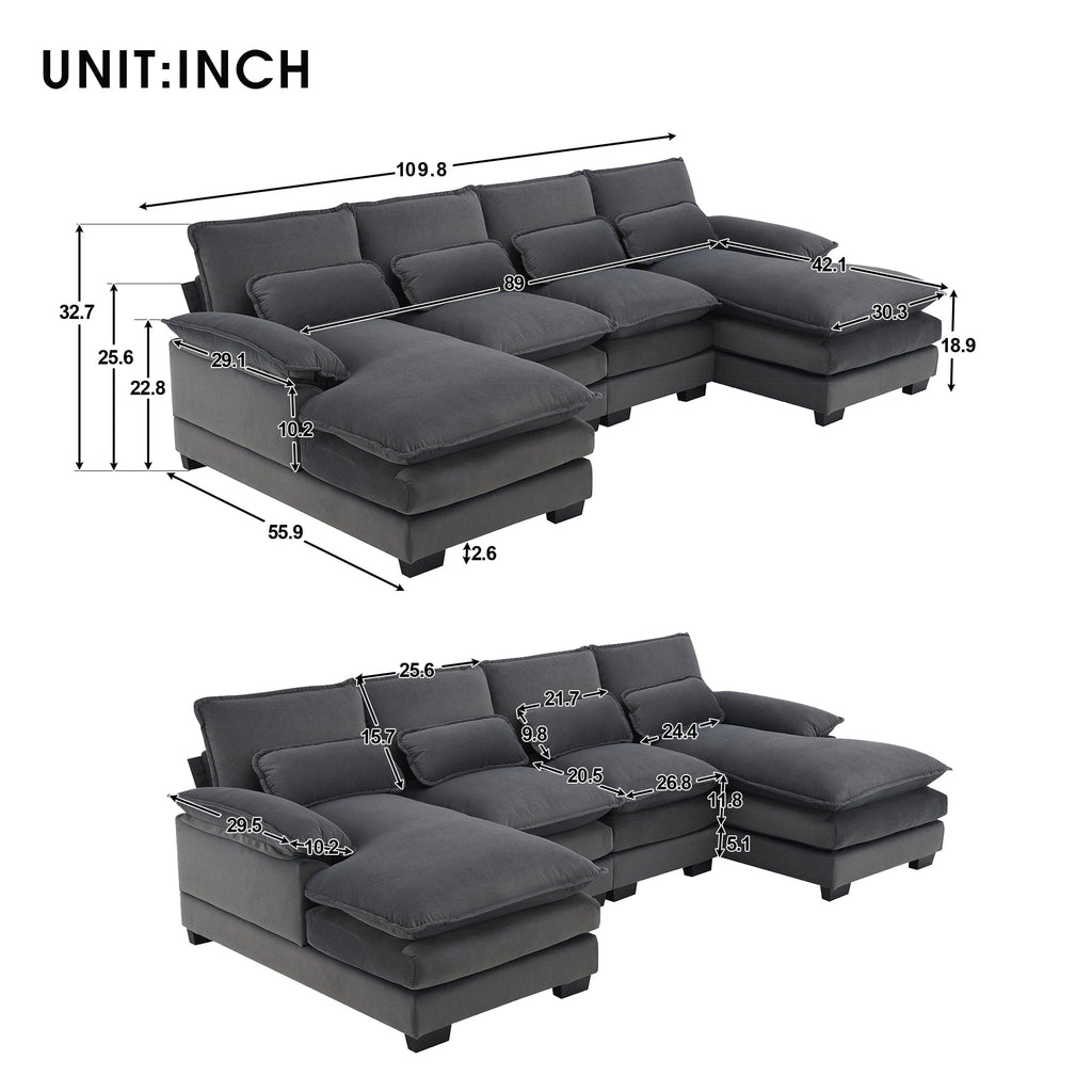 JONPONY Oversized Convertible Upholstery Symmetrical Sofá，Modern Sectional Couch with Double Cushion&Memory Foam for Living Room, Grey