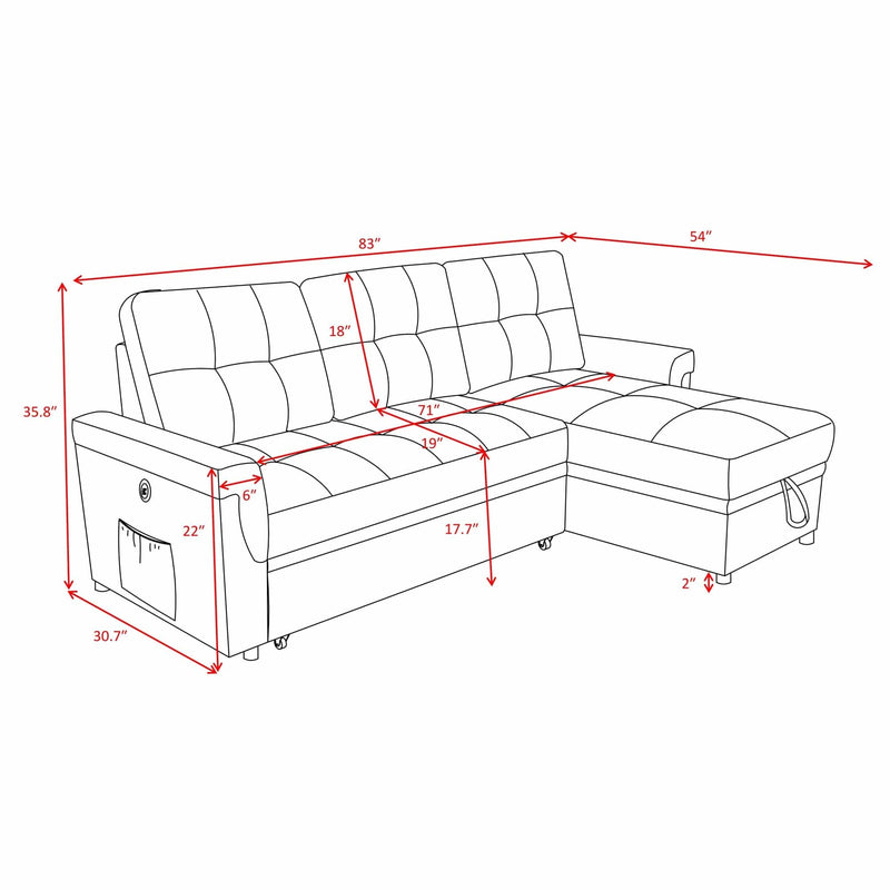 JONPONY Sleeper Sofa, Sofa Bed- 2 in 1 Pull Out Couch Bed with Storage Chaise for Living Room, Sofa Sleeper with Pull Out Bed,