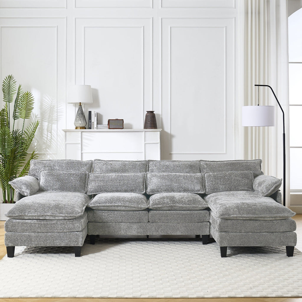 JONPONY109.45" U Shaped Couch,Oversized 4 Seat Sectional with 4 Waist Pillows, Convertible Upholstery Symmetrical Sofá,Sleeper Sofa Couch with Double Chaise Lounge &Memory Foam for Living Room, Beige