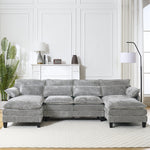 JONPONY109.45" U Shaped Couch,Oversized 4 Seat Sectional with 4 Waist Pillows, Convertible Upholstery Symmetrical Sofá,Sleeper Sofa Couch with Double Chaise Lounge &Memory Foam for Living Room, Beige