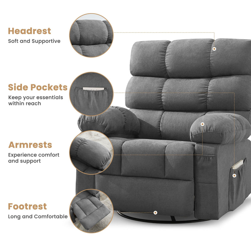 JONPONY Swivel Rocker Recliner Chair, Ergonomic Lounge Chair for Living Room,Small Spaces with Rocking Function,360° Swivel,Side Pocket