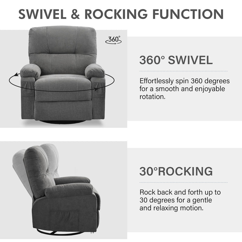 Power Swivel Rocker Recliner Chair with USB Port, 270¡ãElectric Swivel Recliner Chairs for Adults, Overstuffed Rocking Reclining Chair for Living Room,Bedroom, Nursery