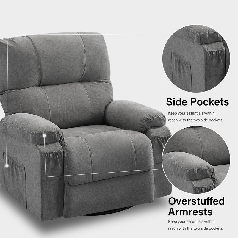 Power Swivel Rocker Recliner Chair with USB Port, 270¡ãElectric Swivel Recliner Chairs for Adults, Overstuffed Rocking Reclining Chair for Living Room,Bedroom, Nursery